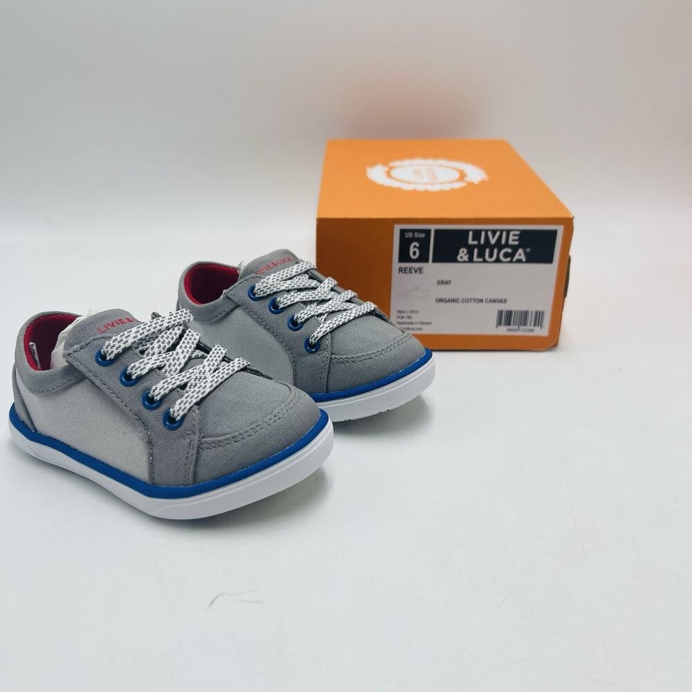 Livie & Luca 6 Reeve Gray Organic Cotton Canvas Hook and Loop Closure L15112 New